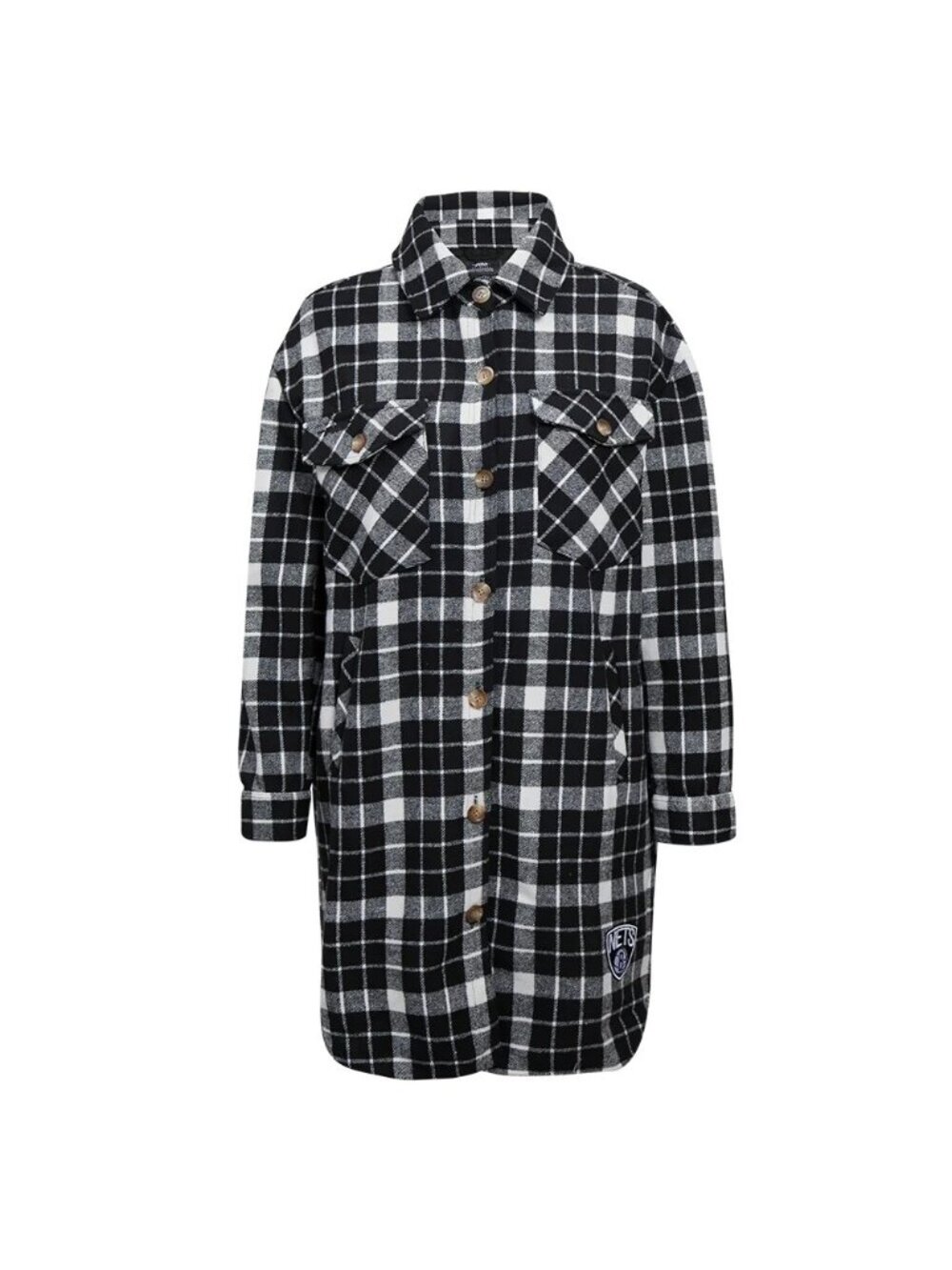 PRO STANDARD WOMEN'S NBA BROOKLYN NETS PRO PREP  PLAID SHACKET JACKETBLACK&WHITE
